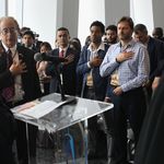 Immigrants take the oath of allegiance to the United States at a naturalization ceremony held in the observatory of the One World Trade Center<br>